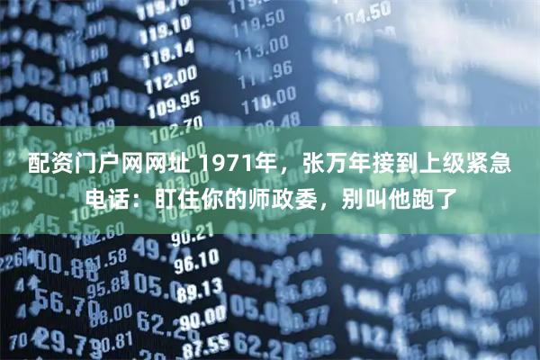 配资门户网网址 1971年，张万年接到上级紧急电话：盯住你的师政委，别叫他跑了